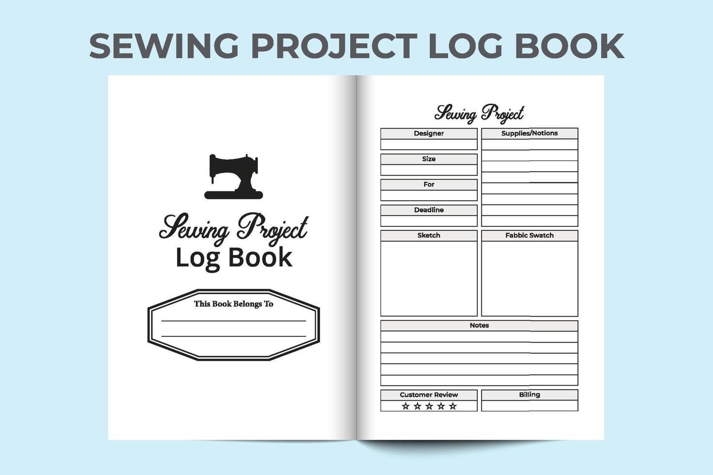 Sewing project logbook interior. Fashion designer business notebook and measurement tracker template. Interior of a journal. Sewing task tracker and payment logbook interior. vector