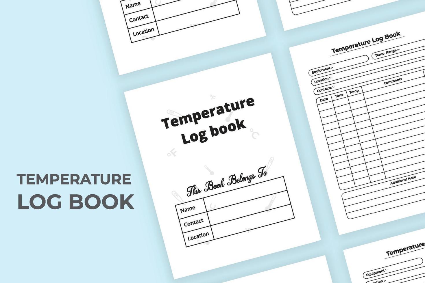 interior del cuaderno de temperatura. rastreador de temperatura de fiebre y plantilla de verificador de información del paciente. interior de un cuaderno de bitácora. rastreador de temperatura e interior del planificador de medicamentos. vector