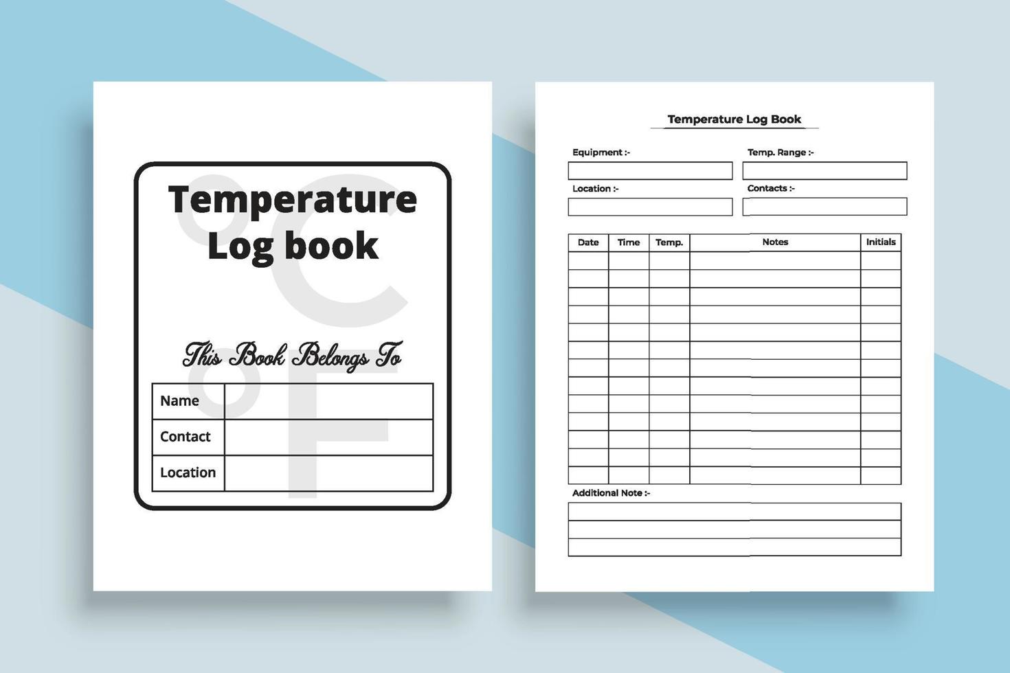 Interior of a temperature log book. Patient fever temperature and information tracker interior. Interior of a journal. Body heat tracker and medication planner notebook template. vector