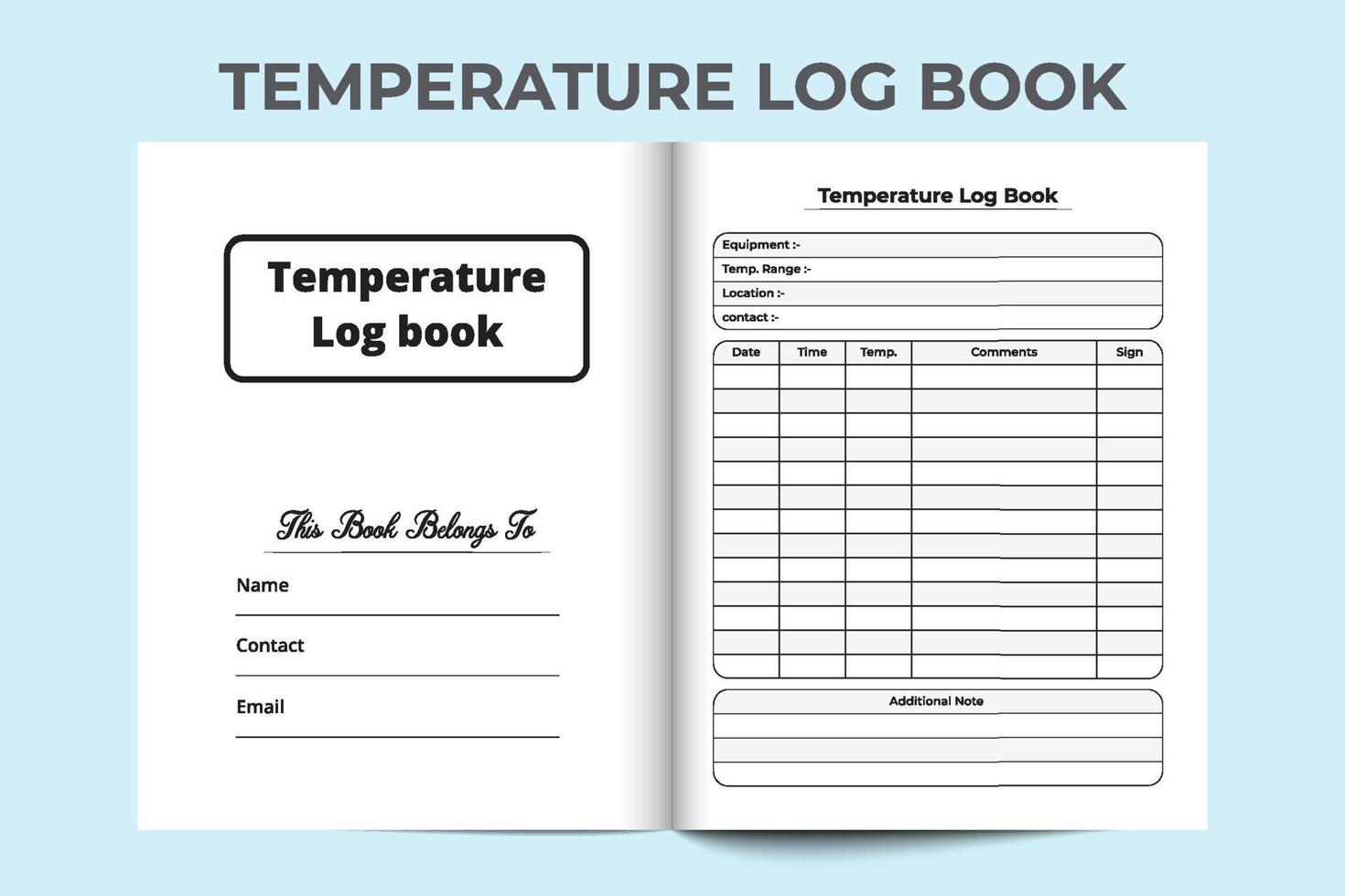 Temperature information checker interior. Body heat checker and patient medication planner medical accessories. Interior of a log book. Temperature tracker and patient information notebook. vector