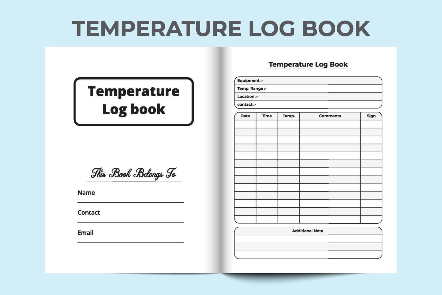 comprobador de información de temperatura interior. verificador de calor corporal y planificador de medicamentos para pacientes accesorios médicos. interior de un libro de registro. rastreador de temperatura y cuaderno de información del paciente. vector