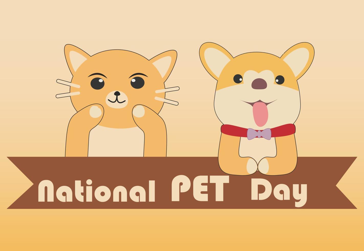 lindo gato dan perro sentado personaje adecuado para la celebración del día nacional de mascotas de estados unidos vector