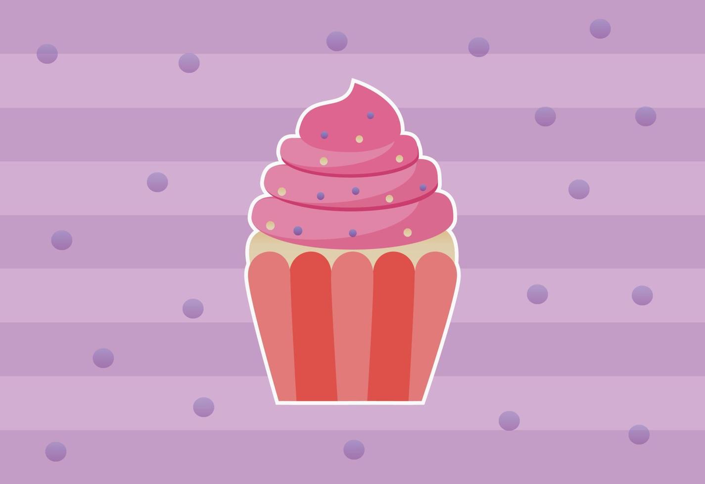 Pink Decorated Cupcakes with Purple Background Vector Illustration