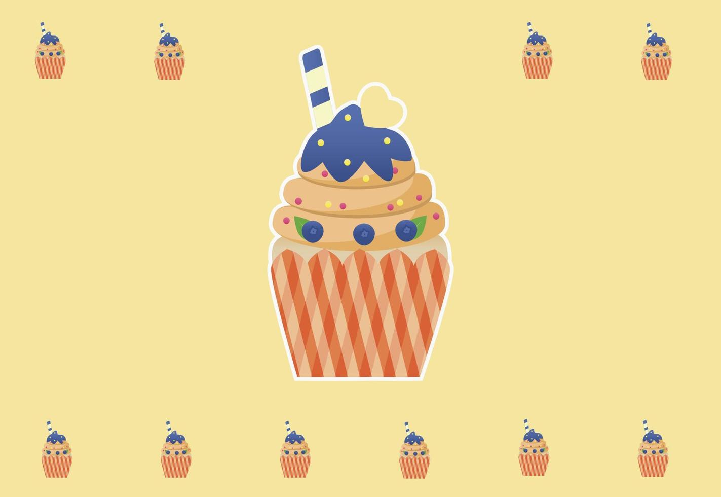 Vector Illustration Cute Blueberry Wafer Cupcake Background