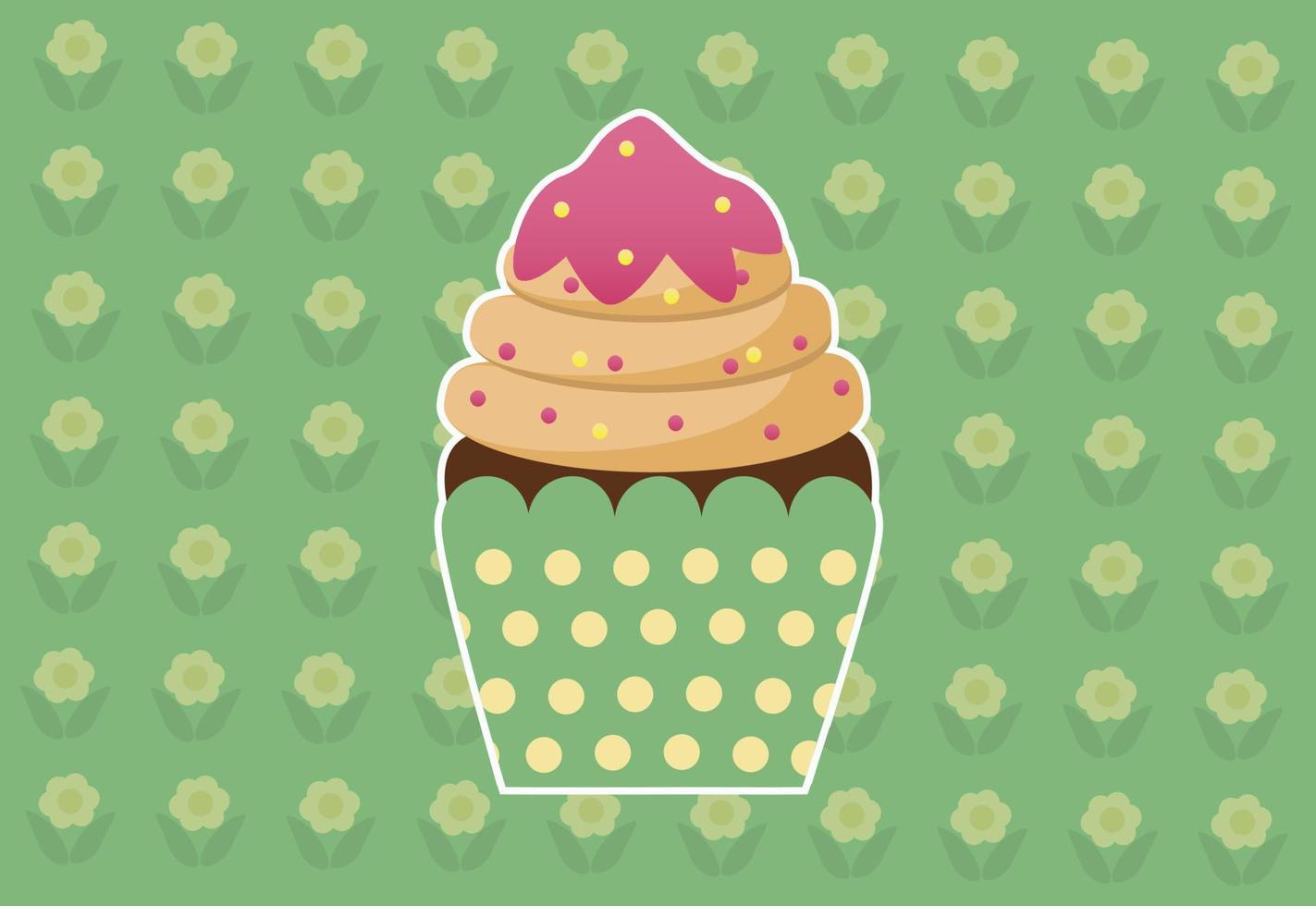 Decorated Green Cupcakes Background Vector Illustration