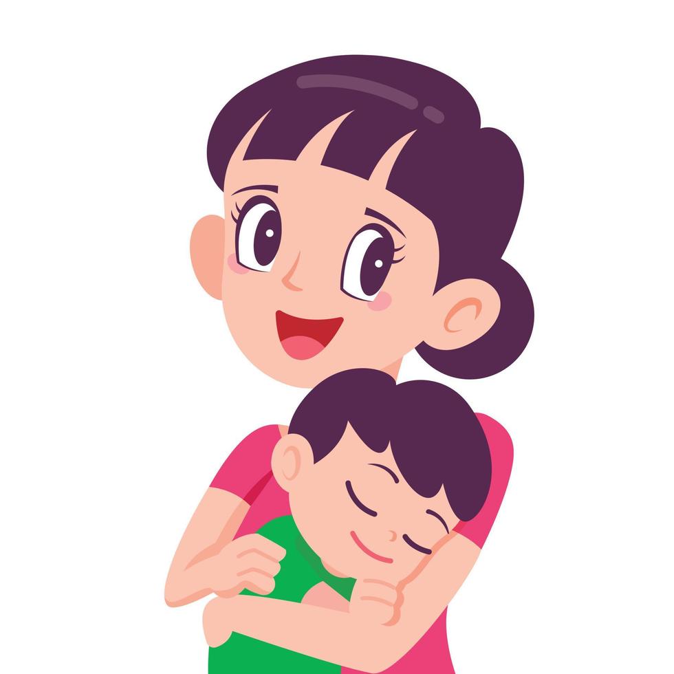 Flat design cartoon cute mother with smile holding baby in arm illustration vector