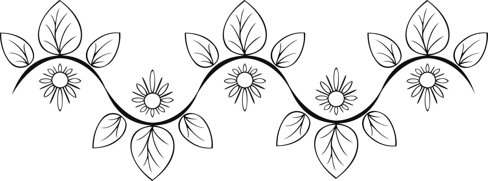 Monochrome border, edge pattern with decorative flowers and leaves vector