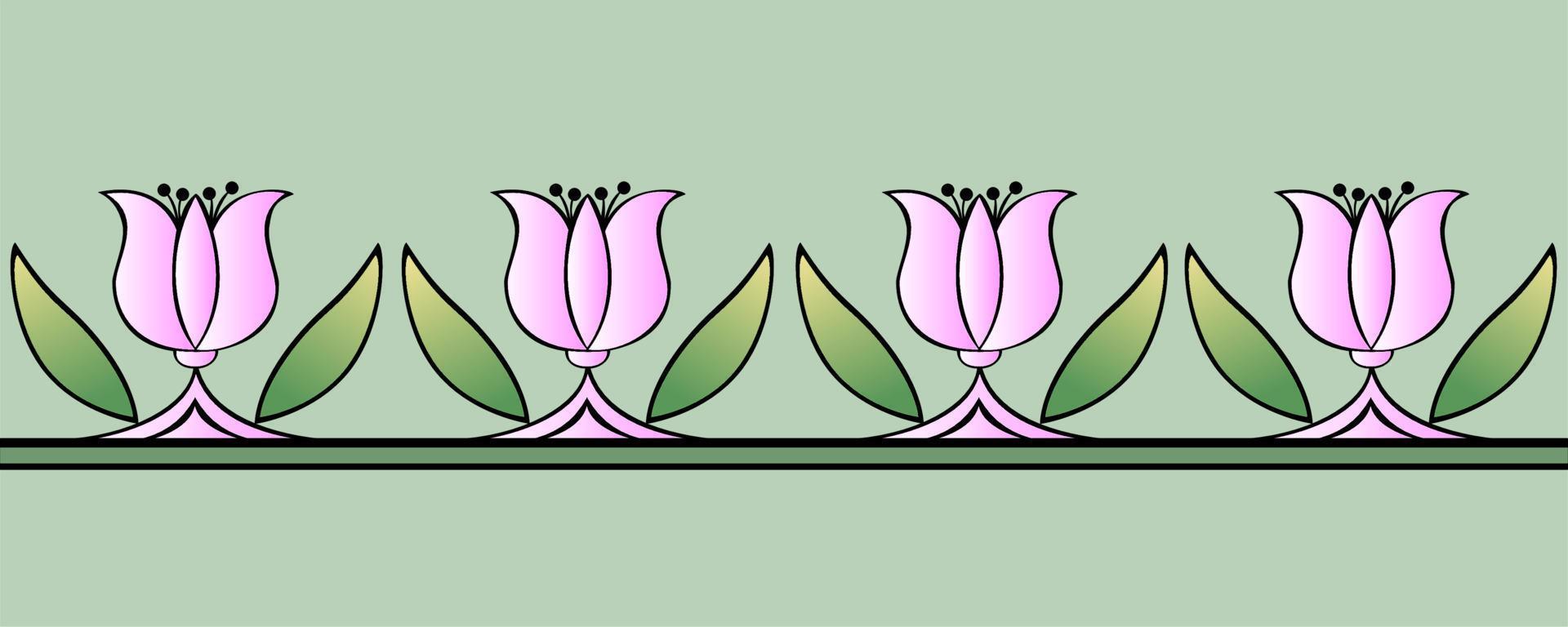 Delicate spring border, edge pattern with pink tulips vector