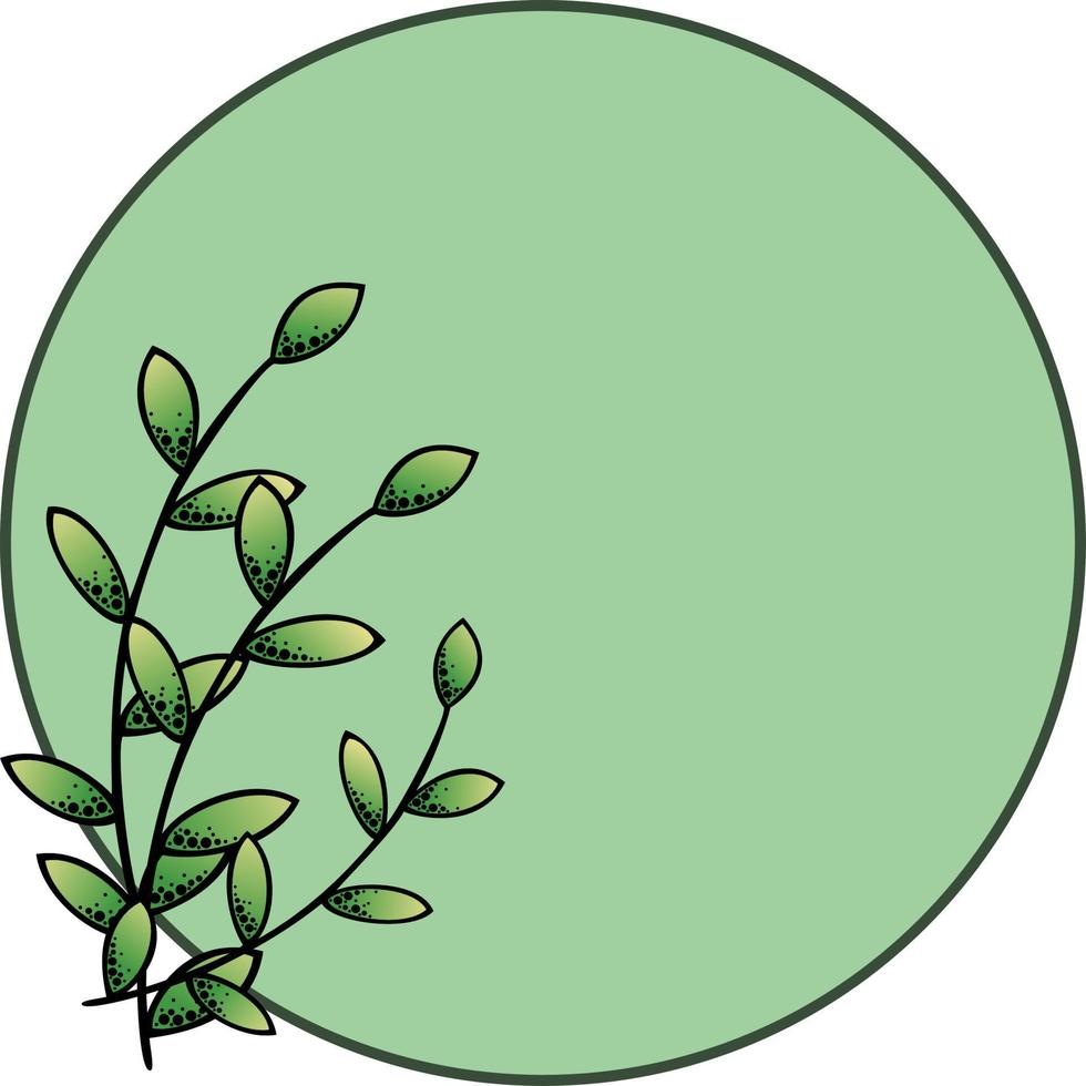 Round card with an empty place to insert, green spring twigs with leaves vector