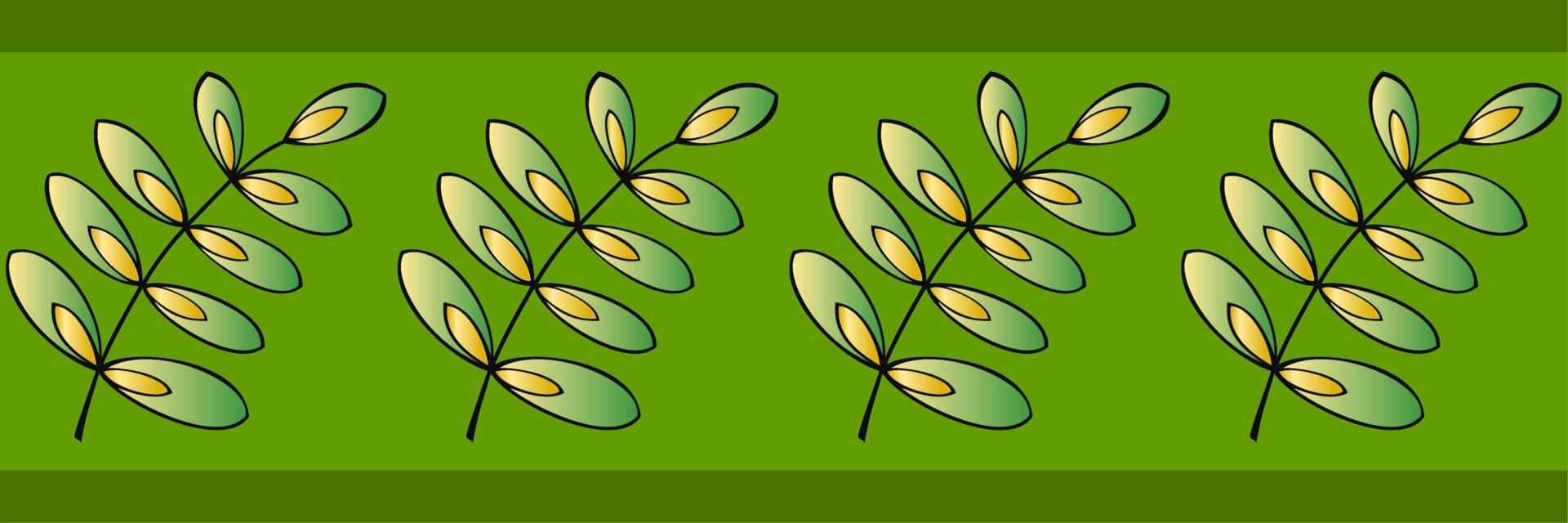 Green border, pattern. Wide ribbon with acacia twigs vector