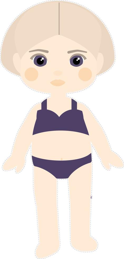 Paper doll girl blonde with a bob in a purple swimsuit vector