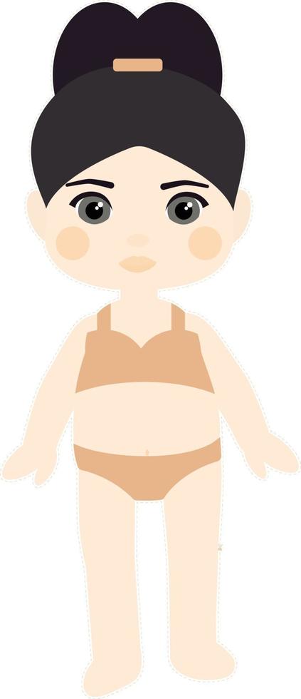 Paper doll girl brunette with ponytail in a beige swimsuit vector