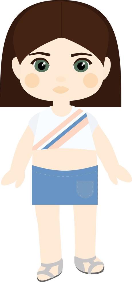 Vector character. Brunette girl with a square in a skirt and top