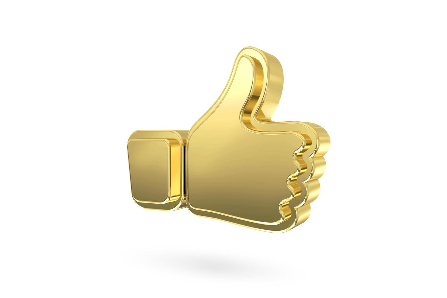 Abstract gold thumb up icon isolated from the white background. 3d rendering photo