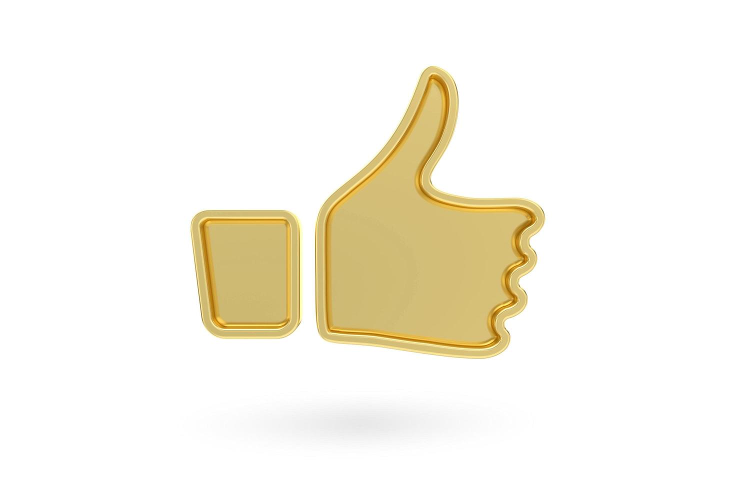 Gold thumb up icon isolated from the white background. 3d rendering photo