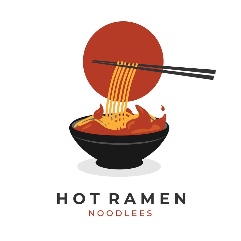 illustration logo eating hot ramen with chopsticks vector