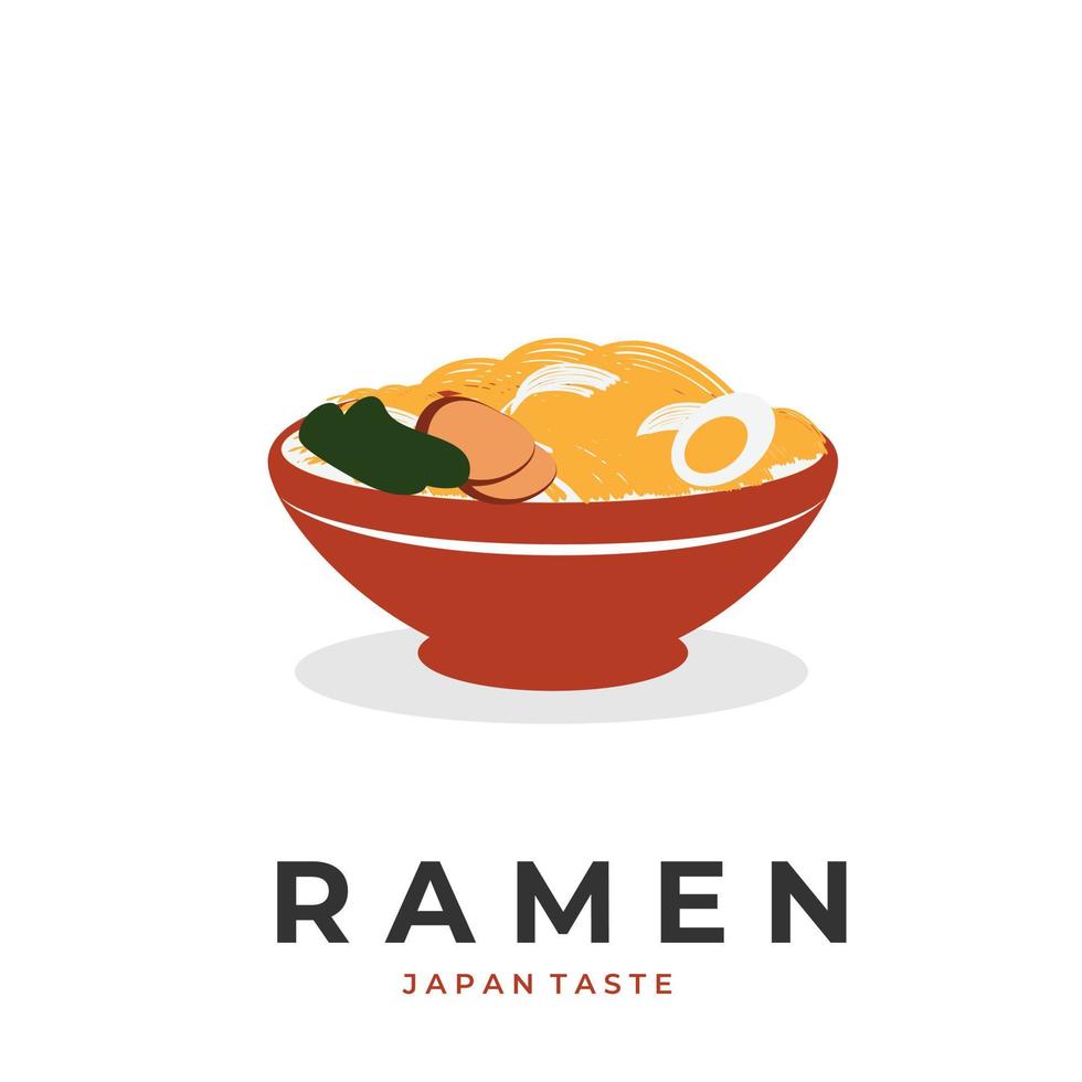 logotipo de ilustración simple de ramen caliente con tazón rojo vector