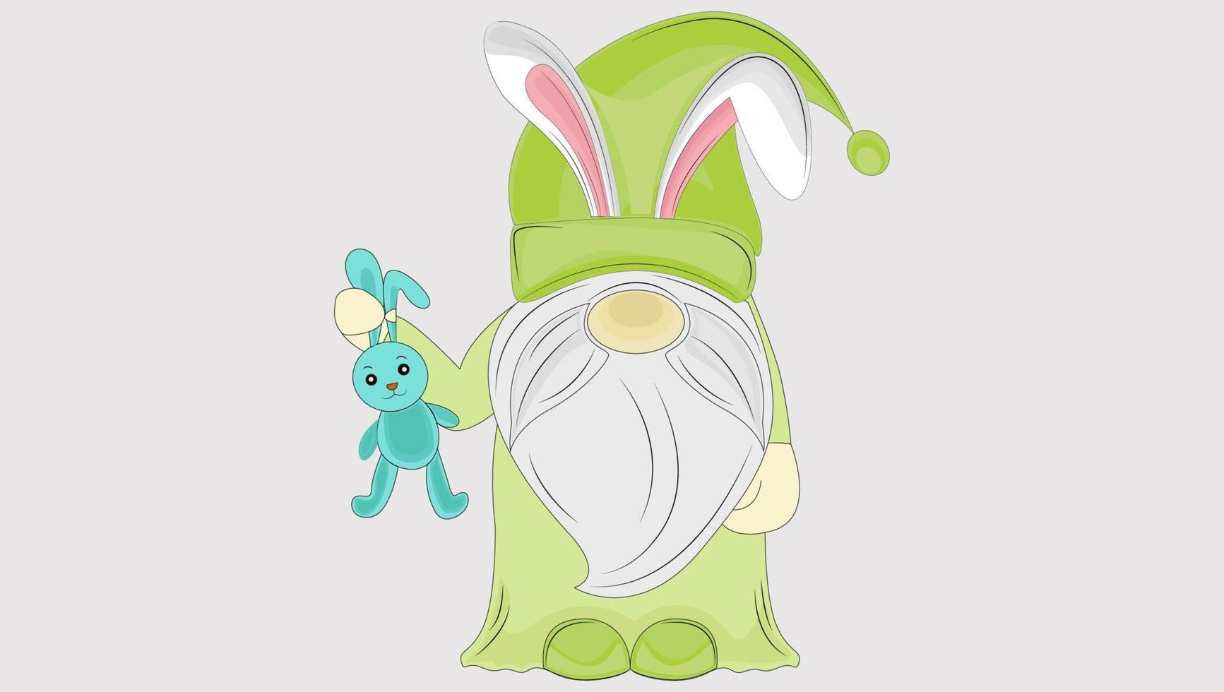 gnomo de pascua sosteniendo un oso de peluche vector