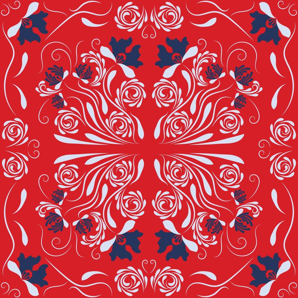 Floral folk damask pattern Fantasy flowers vector