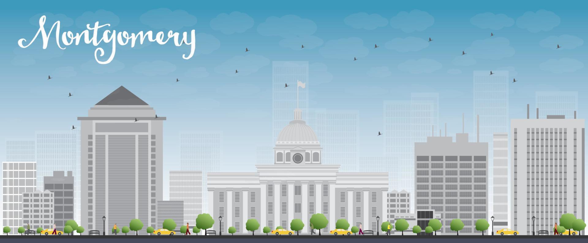 Montgomery Skyline with Grey Building and Blue Sky. vector