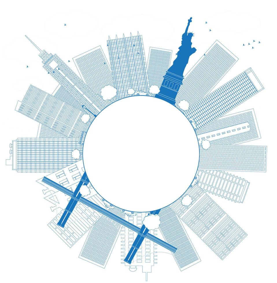 Outline New York city skyline. vector