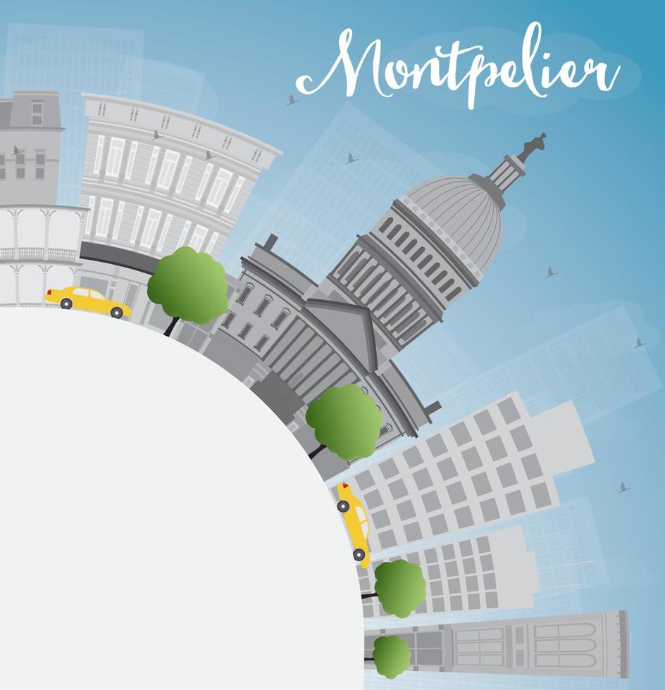 el horizonte de la ciudad de montpelier vermont con edificios grises y espacio para copiar. vector