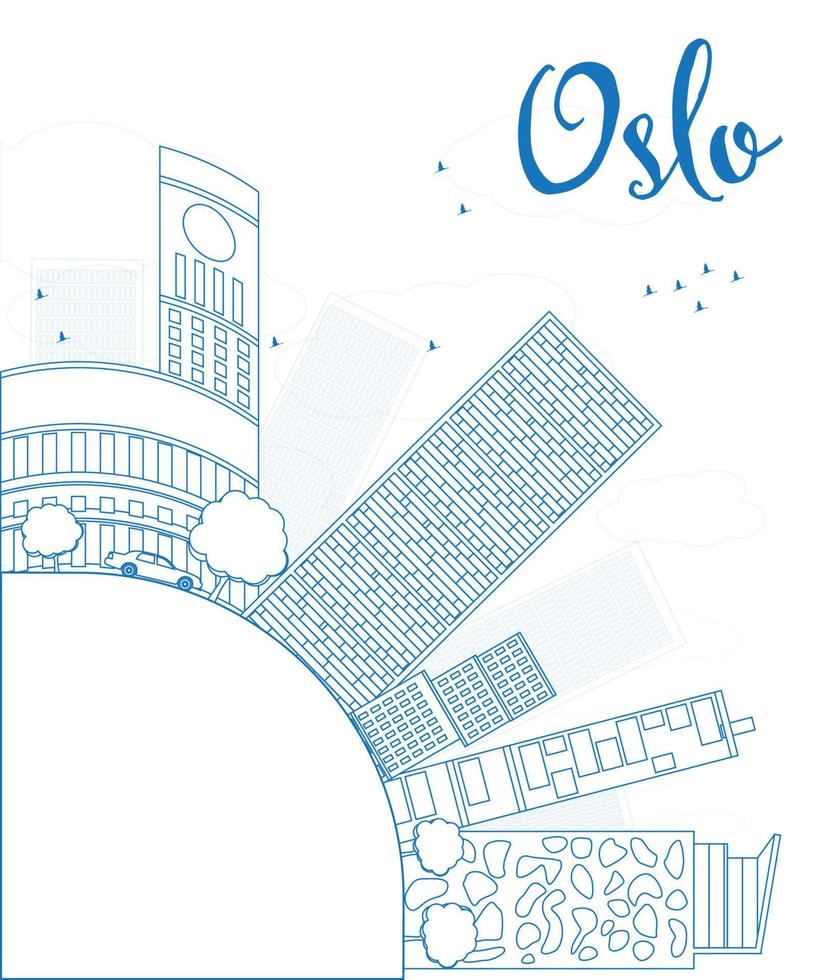 Outline Oslo Skyline with Blue Building and copy space. vector