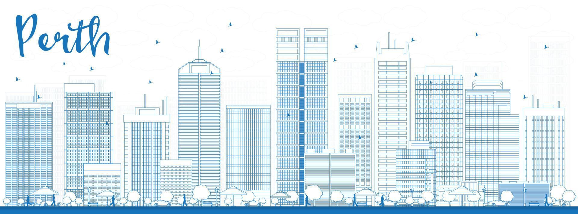 Perth skyline with blue buildings. vector