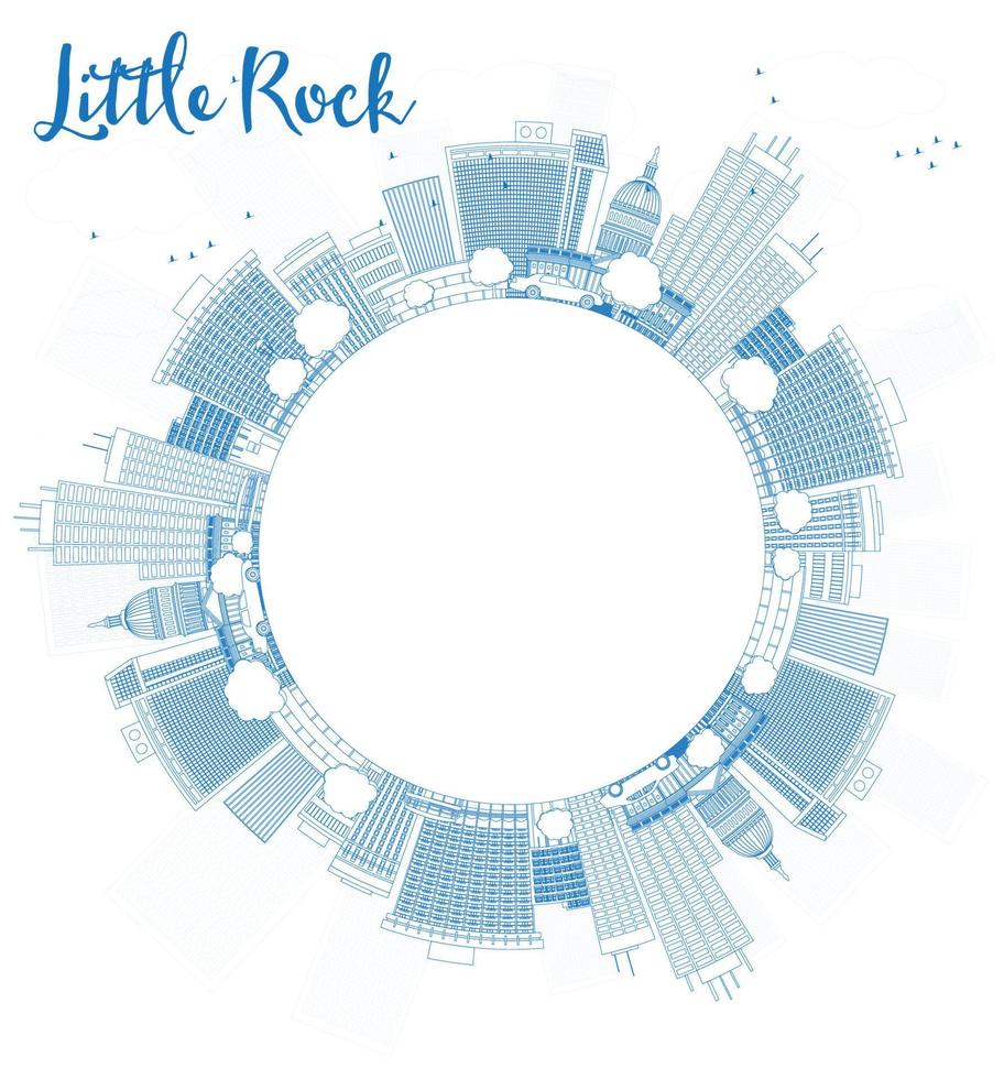 Outline Little Rock Skyline with Blue Building and copy space. vector