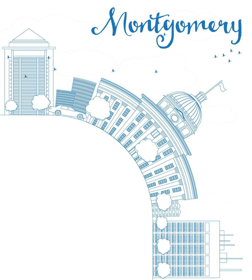 esbozar el horizonte de montgomery con edificio azul y espacio de copia. vector