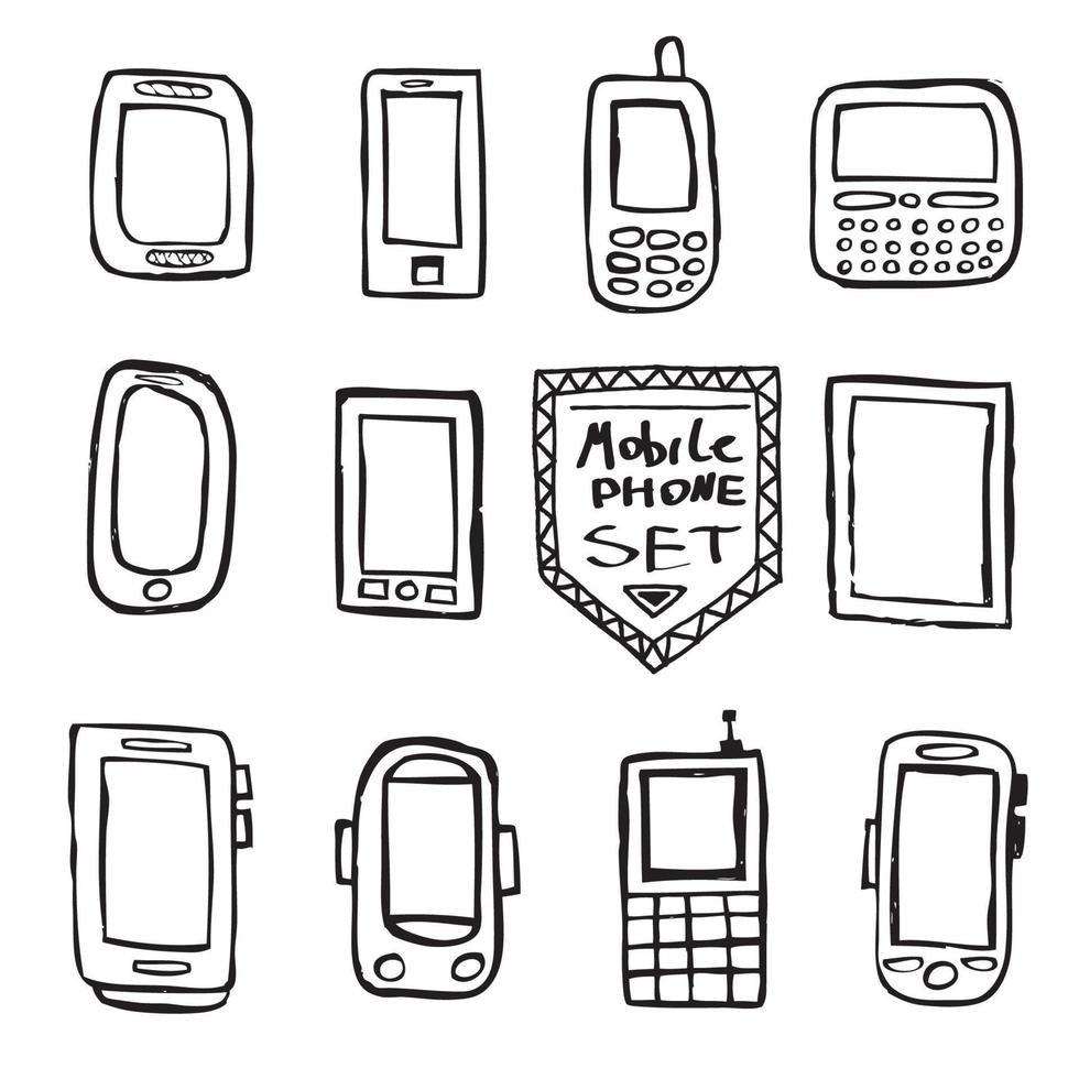 Hand drawn set of mobile gadgets. vector