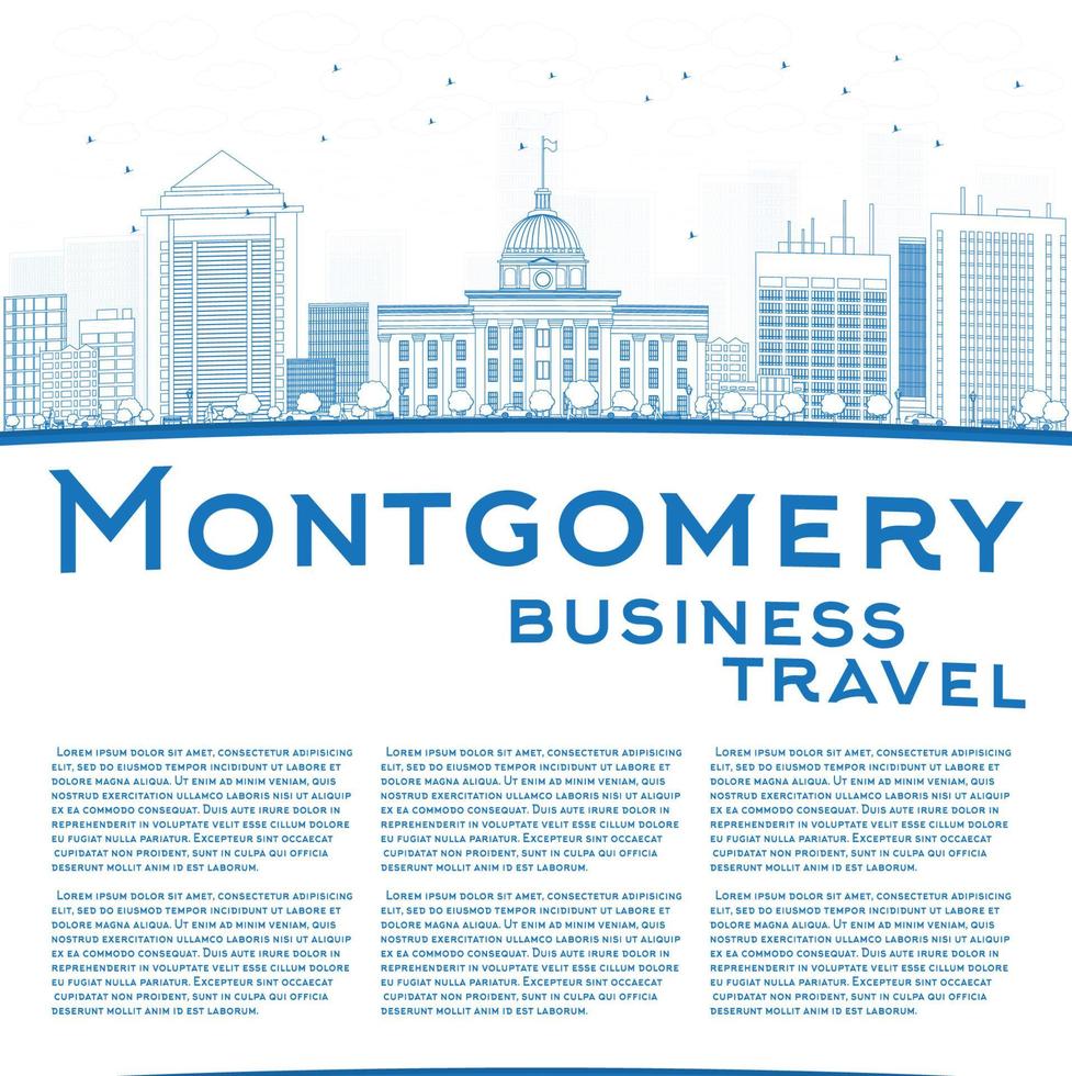 Outline Montgomery Skyline with Blue Buildings and copy space. vector
