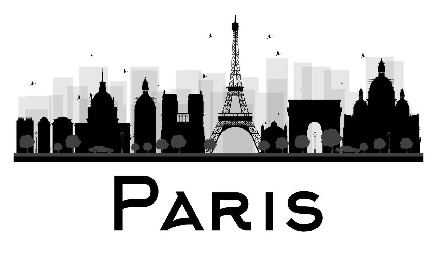 silueta en blanco y negro del horizonte de la ciudad de París. vector