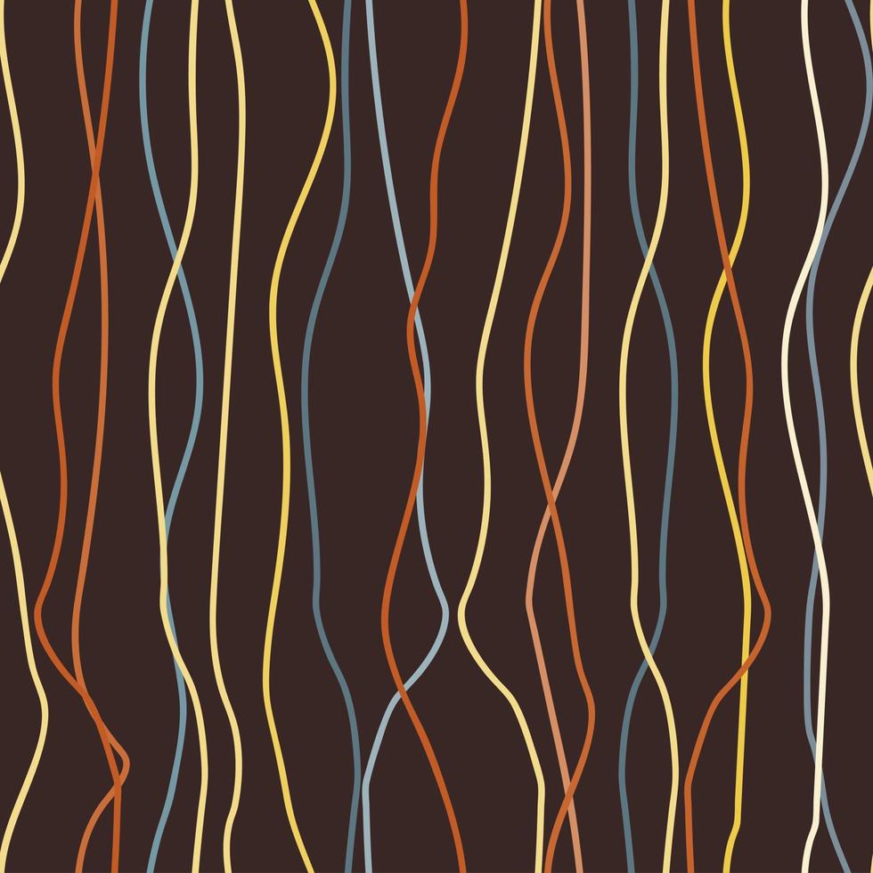 Seamless abstract wavy lines pattern on brown background vector