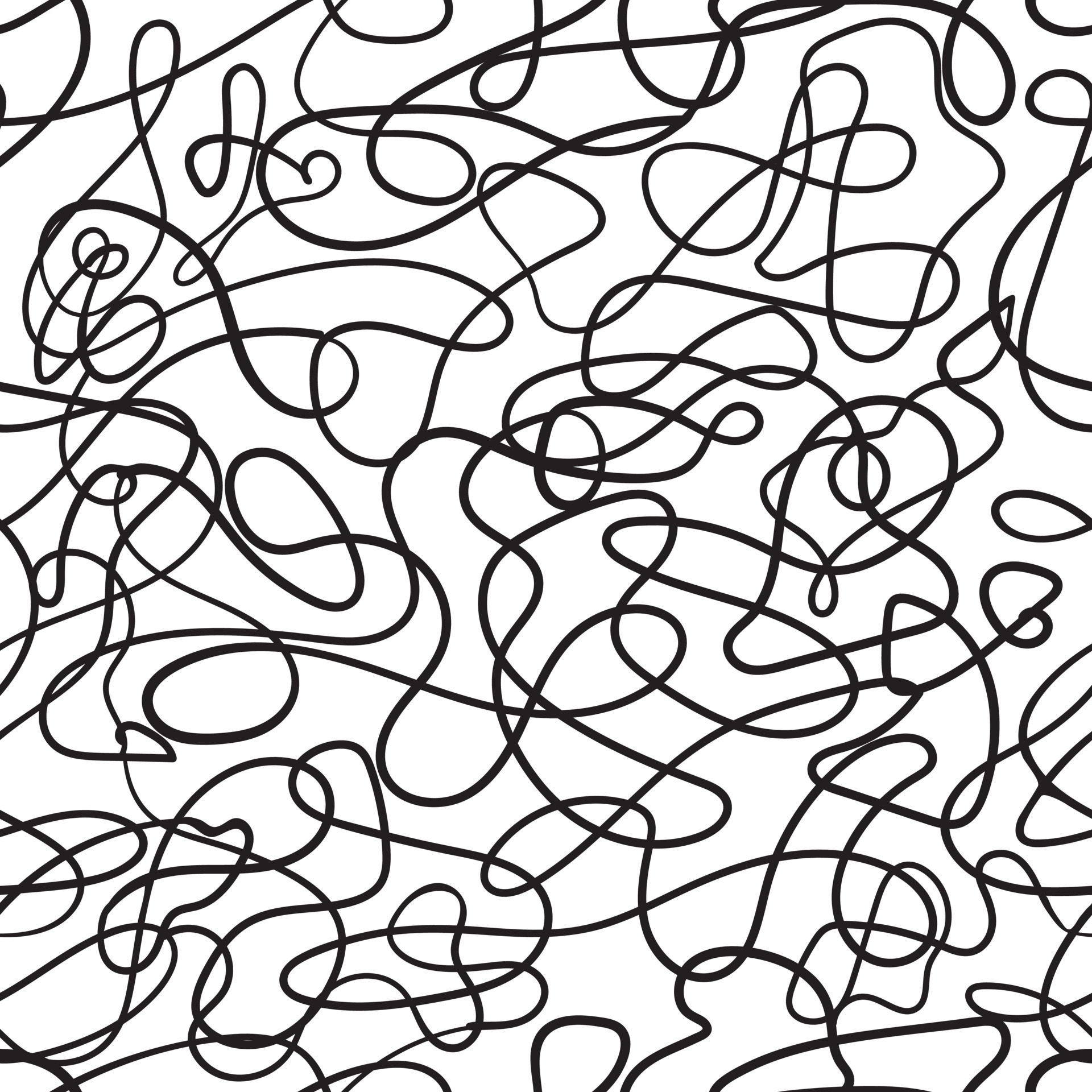 Abstract seamless tangled thread pattern on black and white 6989867