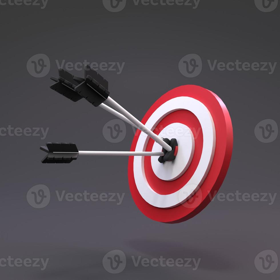 Red dart arrow hits target. 3d renderer illustration. photo