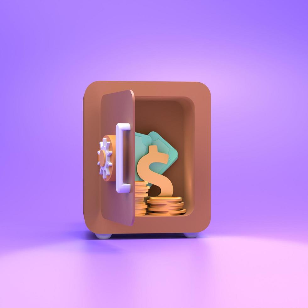 Safe with gold coins and dollar sign. Finance saving concept. 3d render illustration photo