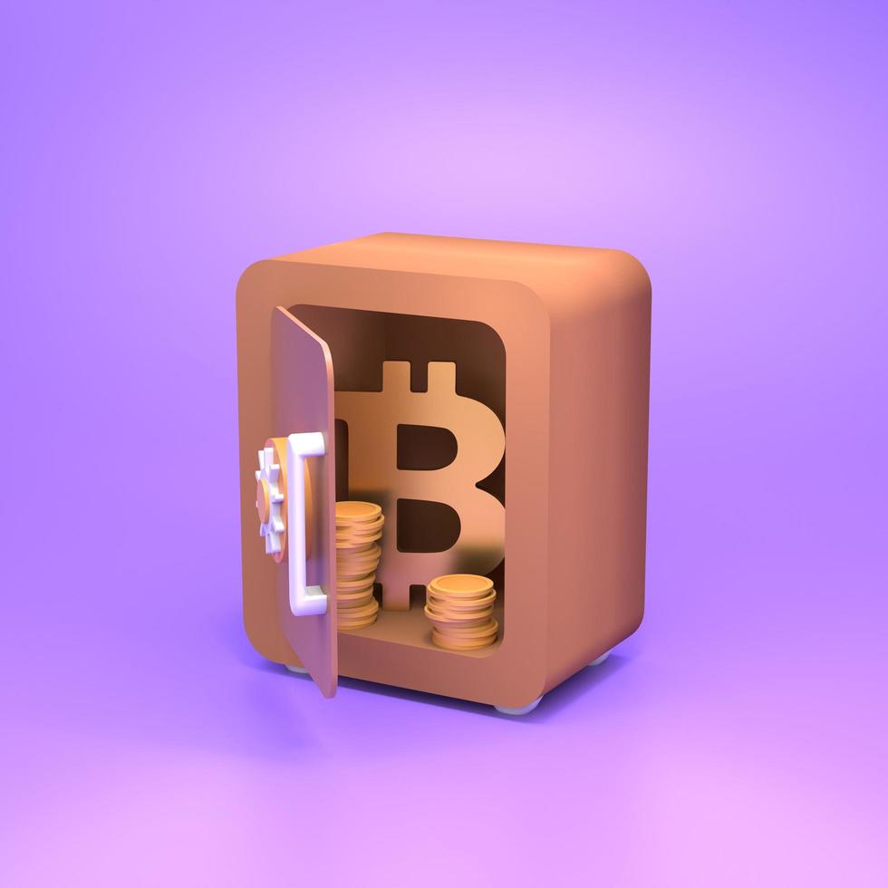 Safe with gold coins and bitcoin. Finance saving concept. 3d render illustration photo