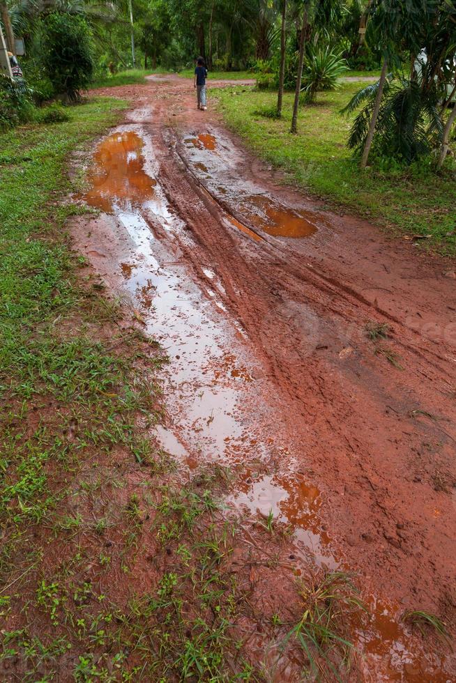 Mud Road after rain in Thailand photo