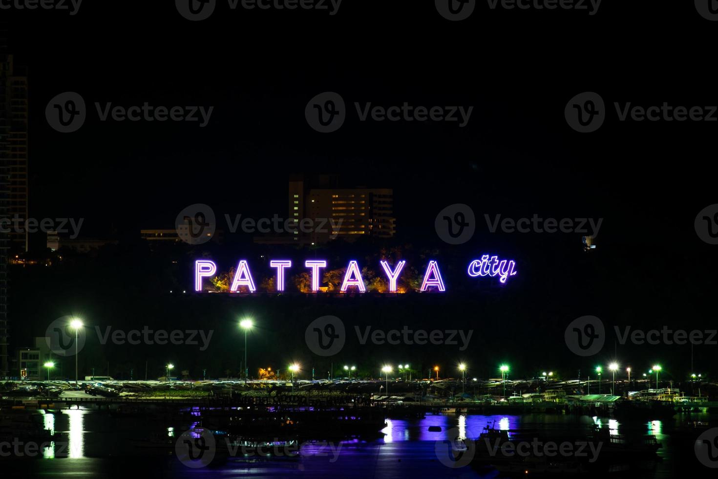 Colorful of Pattaya city alphabet in the night photo