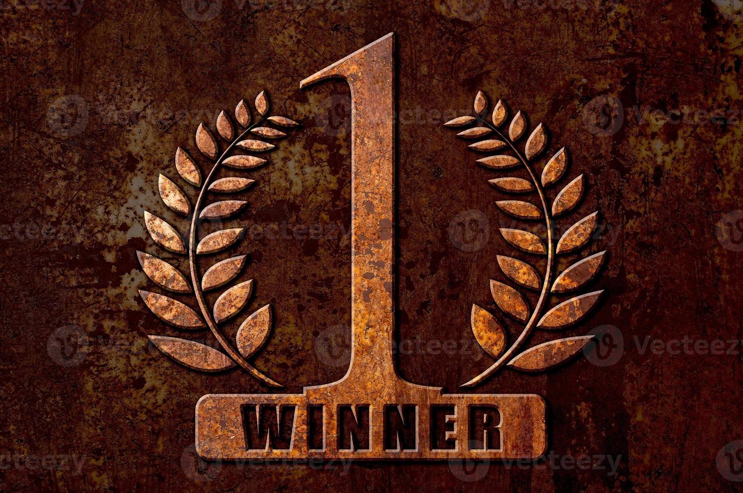 Number 1 winner concept on metal rust background photo