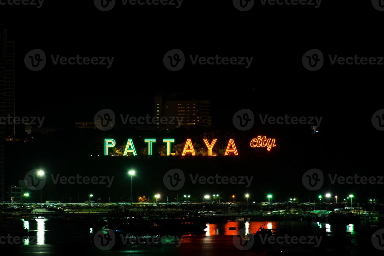 Colorful of Pattaya city alphabet in the night photo