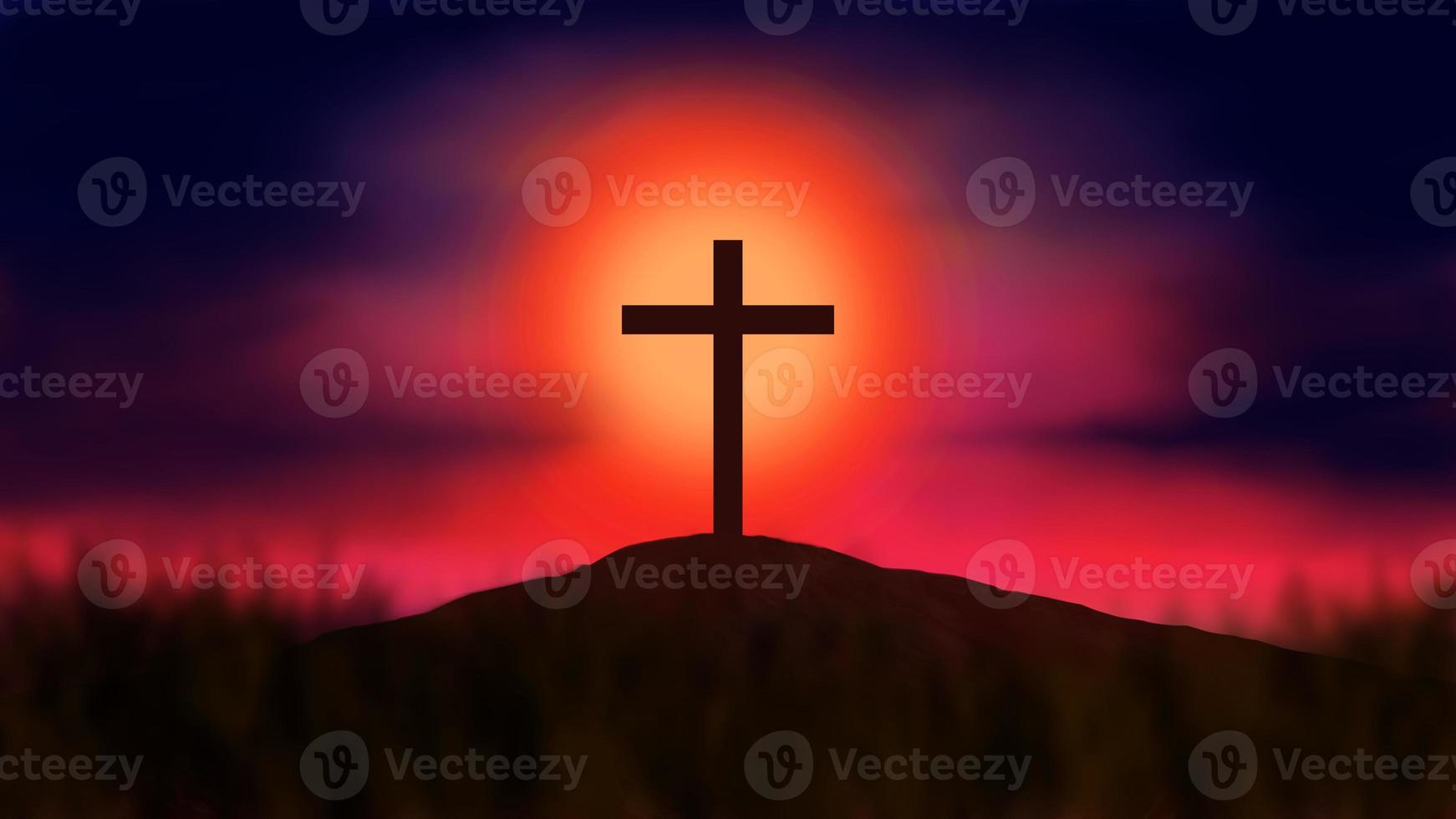 Digital Painting Good Friday. Crucifixion Of Jesus Christ illustration. You can use this asset for background your content like as Worship, Card, Banner, Live Streaming, Presentation, Webinar anymore. photo