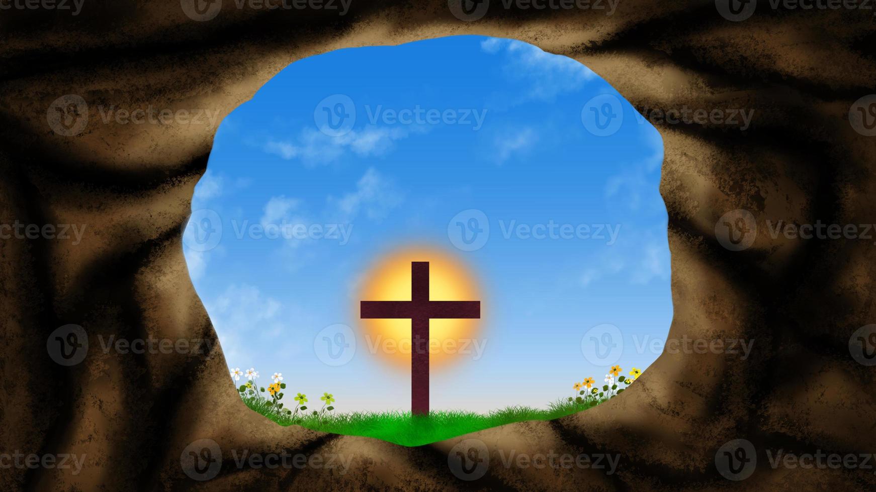 Digital Painting Good Friday. Crucifixion Of Jesus Christ illustration. You can use this asset for background your content like as Worship, Card, Banner, Live Streaming, Presentation, Webinar anymore. photo