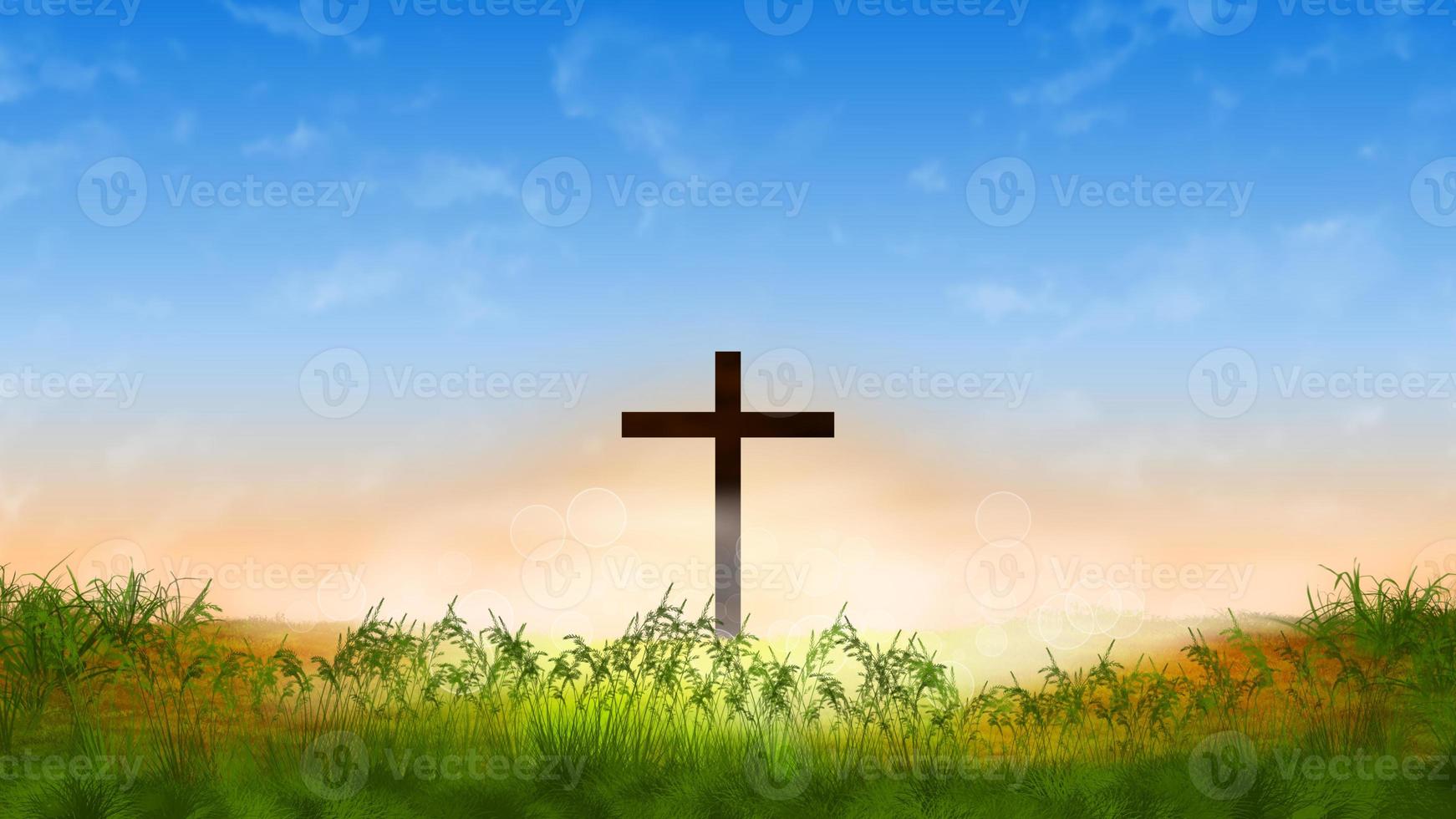 Digital Painting Good Friday. Crucifixion Of Jesus Christ illustration. You can use this asset for background your content like as Worship, Card, Banner, Live Streaming, Presentation, Webinar anymore. photo