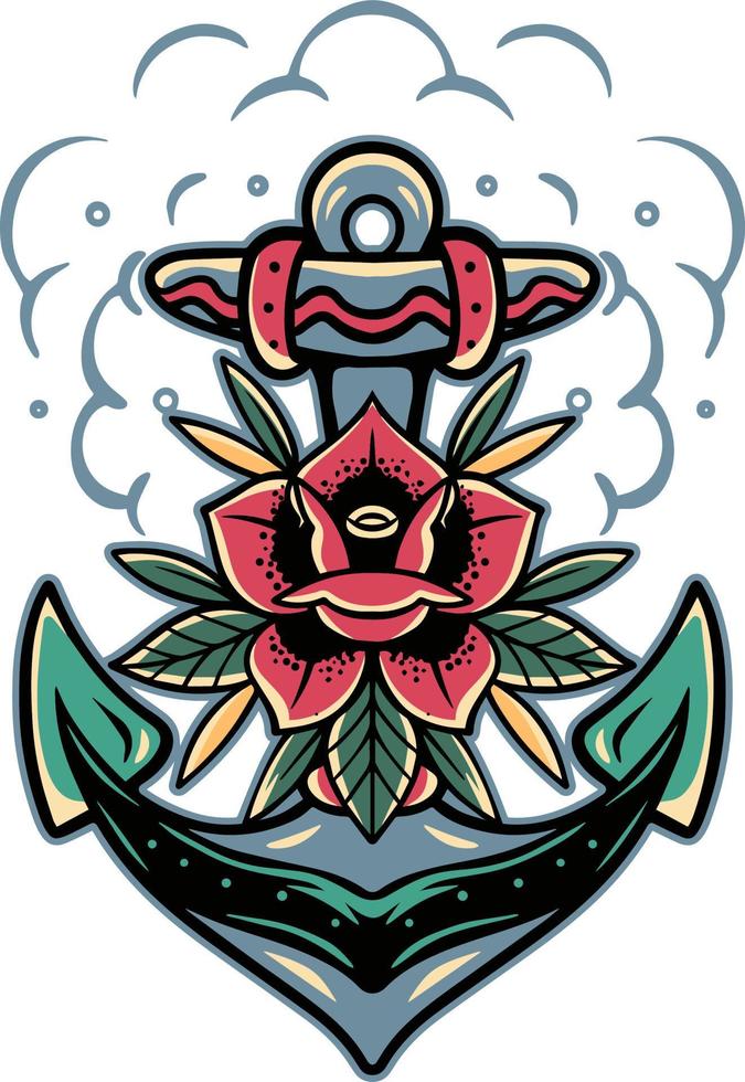 Anchor And Roses Retro Style vector
