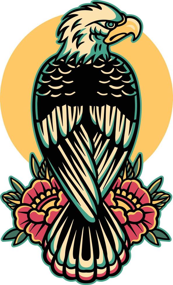 águila y rosas estilo retro vector