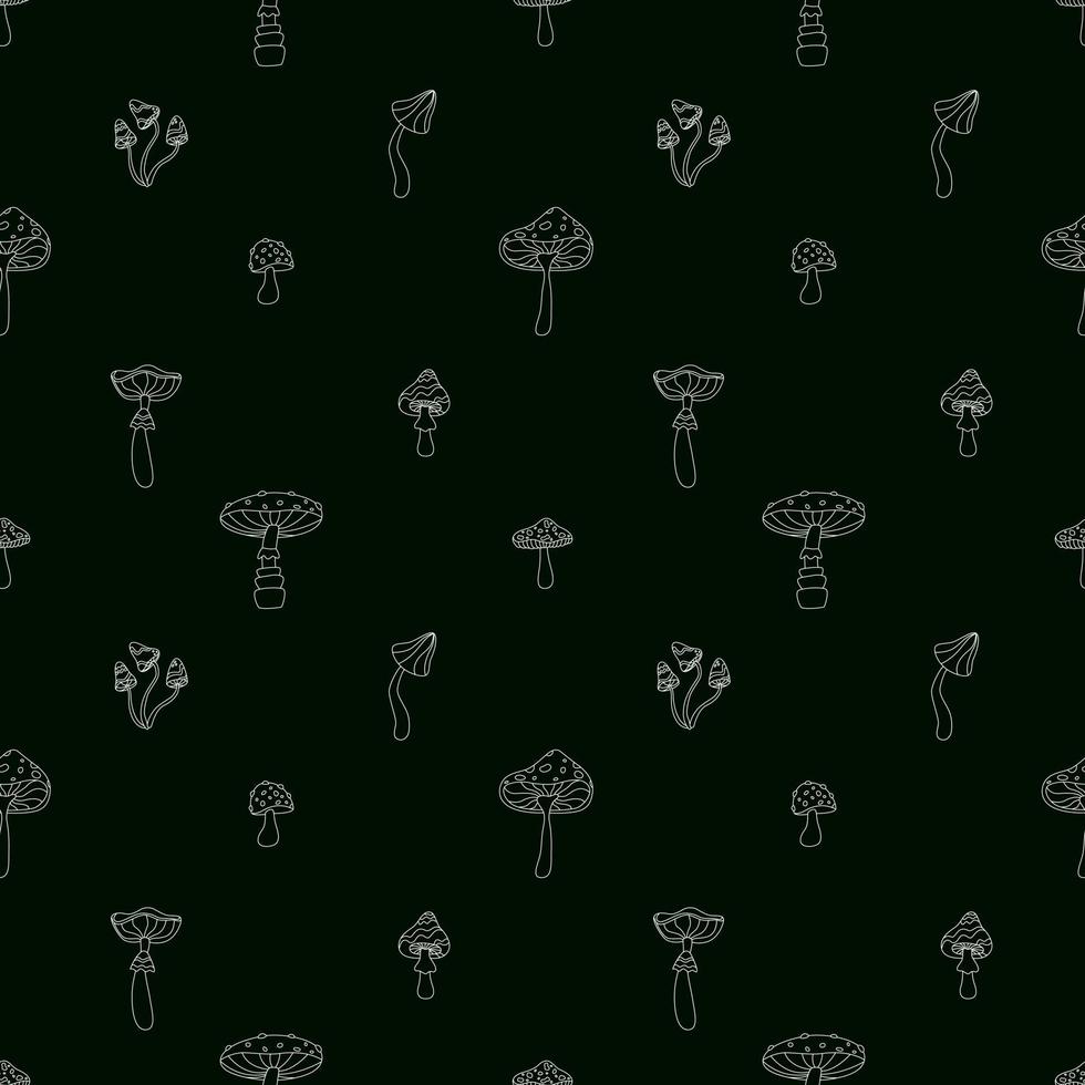 Outline Seamless Pattern With Mushrooms. Flat Vector Illustration.