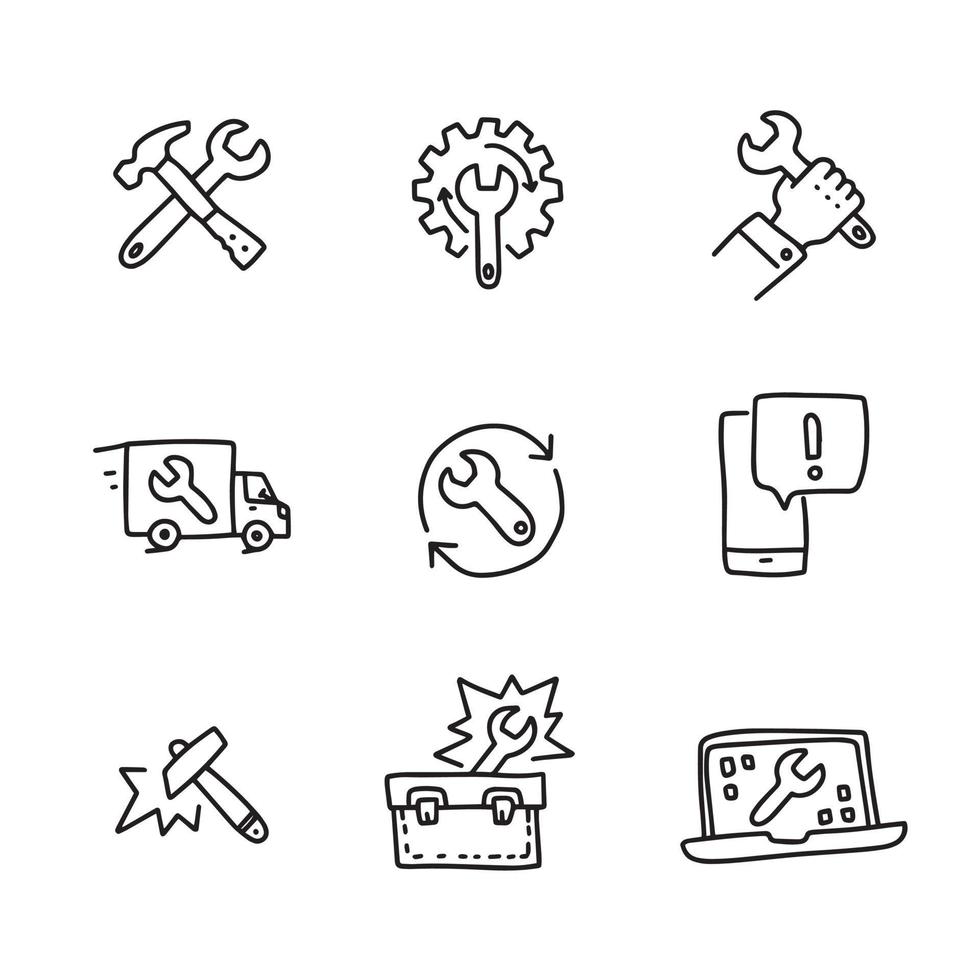 service icon in doodle style. hand drawn repair elements. fix collection. online support vector