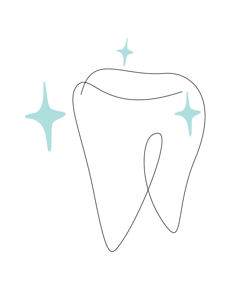 Tooth implant one line. Tooth care line art. Dental care vector